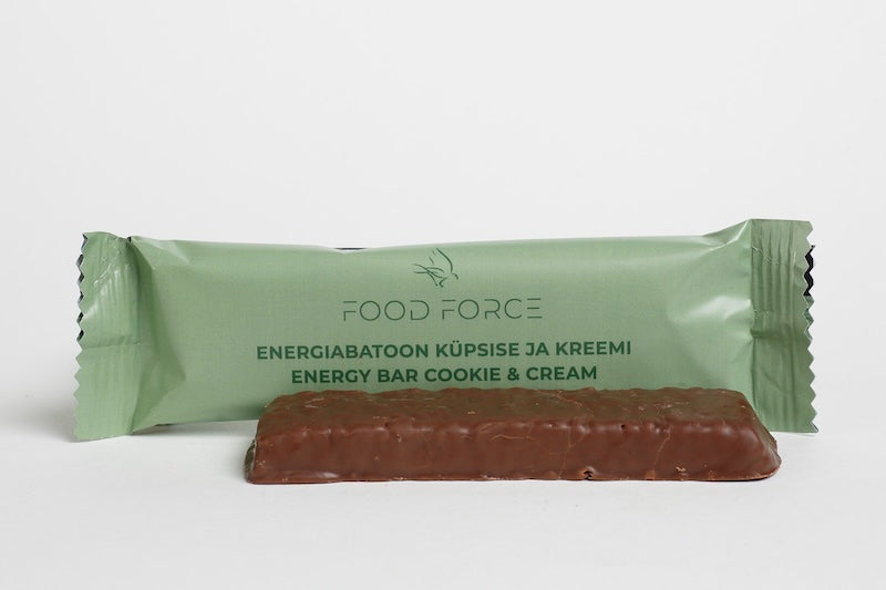 Energibar cookie & cream med chokolade overtræk fra food force
