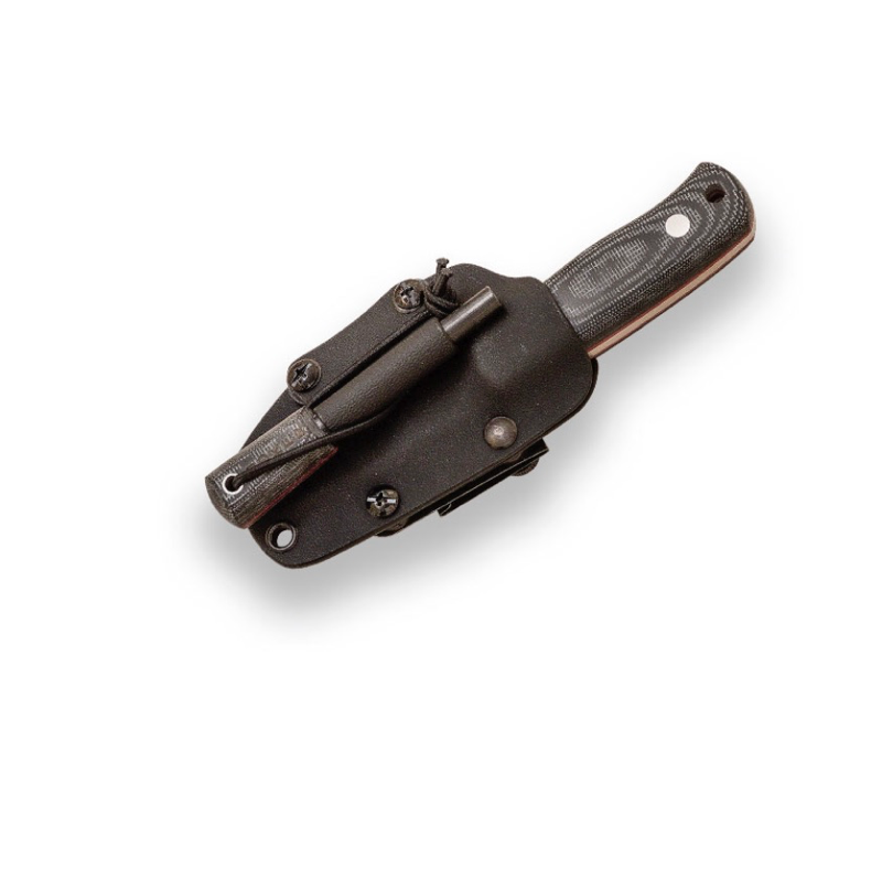 Joker Erizo TS1 – Jagt- og survival kniv med ildstål. Böhler stål, skæftet i sort micarta med rød liner.