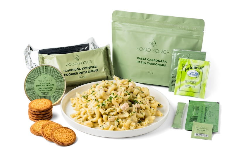 Feltration med Pasta Carbonara - velsmagende og nærende frysetørret måltid, inkl snacks