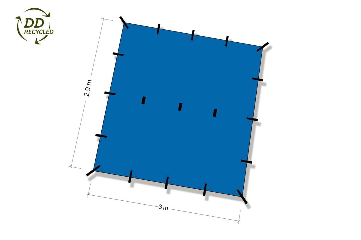 DD Hammocks Recycled Tarp 3 Teal blue. Tarp på 3 x 2,9 m. 19 fastspændingspunkter