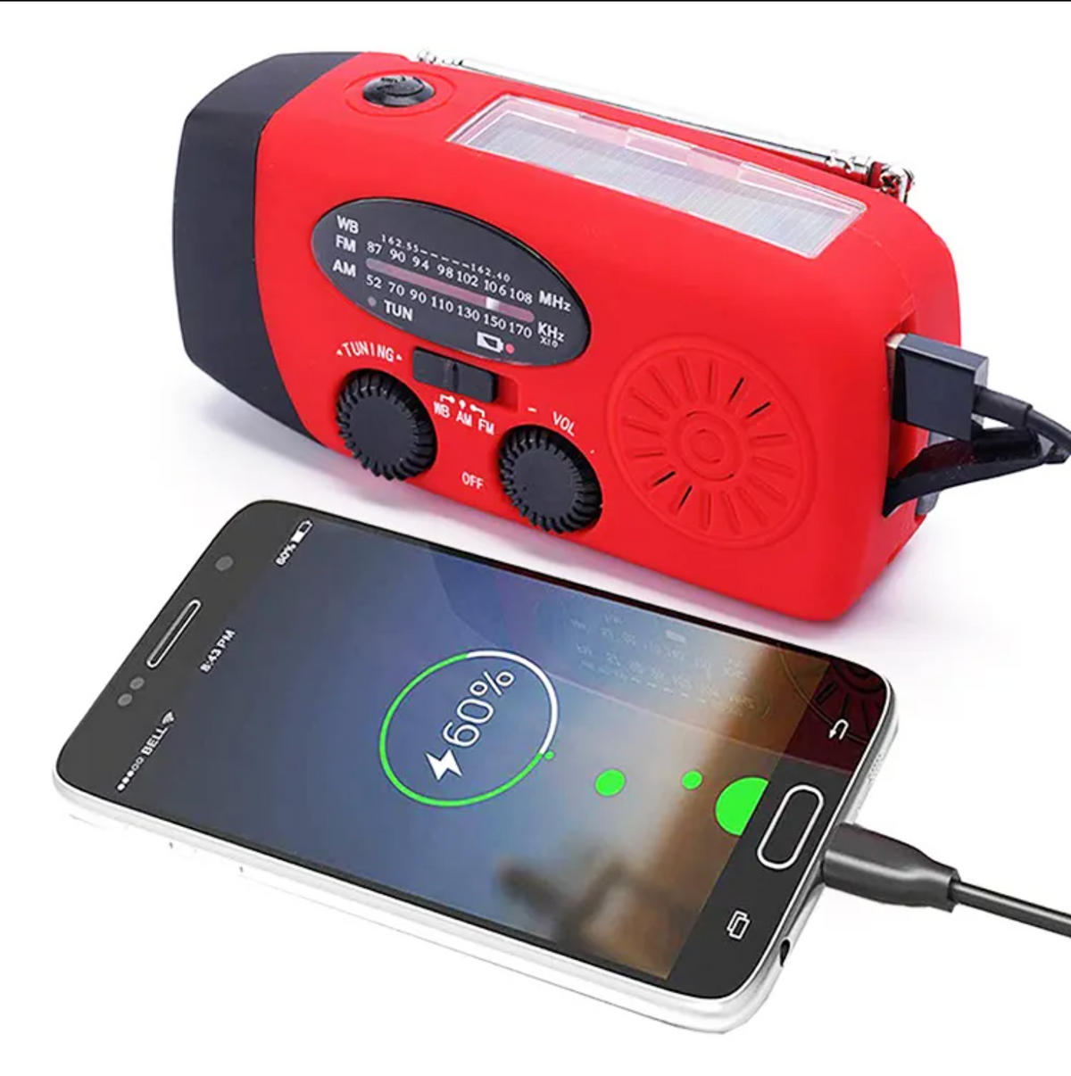 nødradio med solcelle og powerbank 2000 mAh