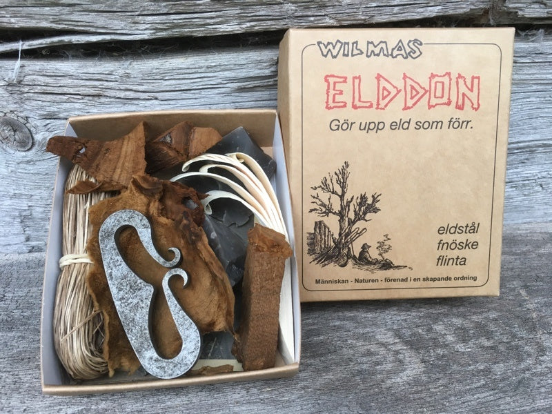 Tændstål / Viking ildstål med flint og naturlige optændingsmaterialer - Wilmas Elddon Deluxe.